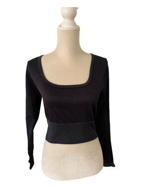 New! OFFLINE By Aerie Big Chill Seamless Square Neck Cropped Top Black Sz XL